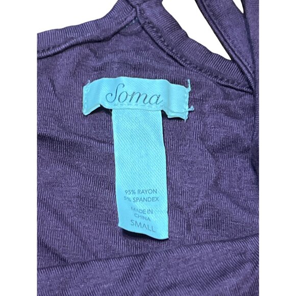 Soma Y Neck Dress Cold Shoulder Short Merlot Jersey Knit Pockets Size Small - Picture 6 of 6